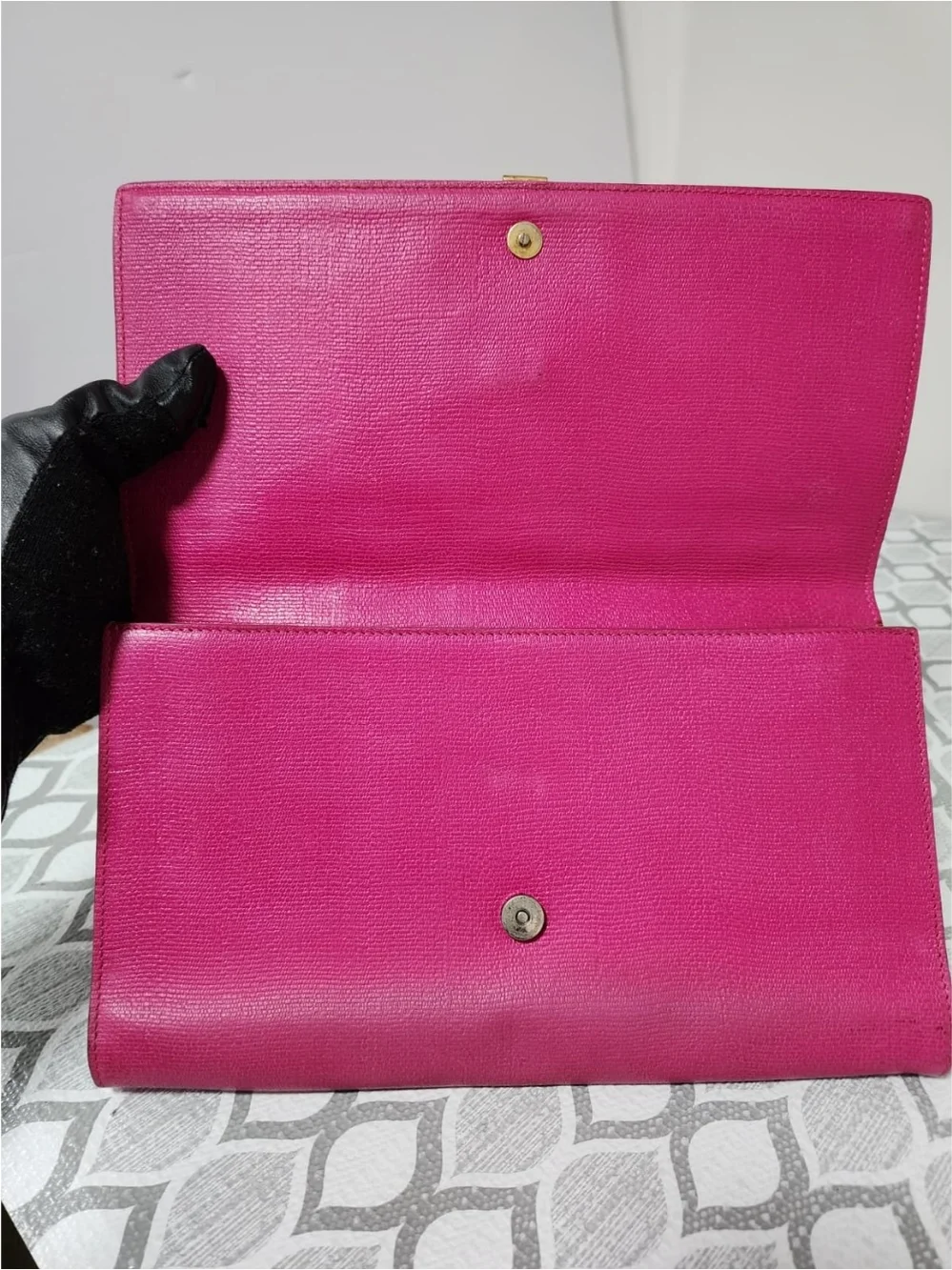 YVES SAINT LAURENT Calfskin Leather Ligne Y Clutch Bag Pink